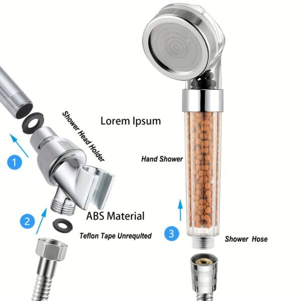 3pcs Handheld Shower Filter Set with Stainless Steel Hose & Holder