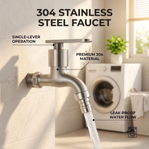 304 Stainless Steel Washing Machine Tap Silver Water Faucet